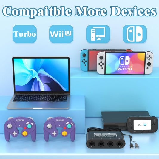 pdobq Gamecube Controller Adapter for Nintendo Switch & PC, 4 Controller Support, 180cm Cable, Black, Model 1274005