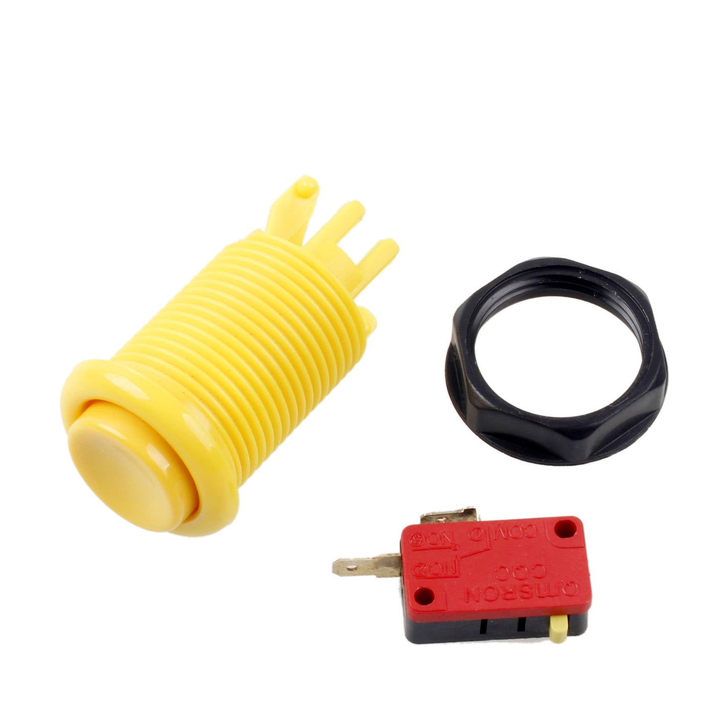 EG STARTS 30mm Arcade Push Button - Yellow Happ Type, Switchable, 3/16" Terminal, Model MS-BUT for Jamma Mame Kits
