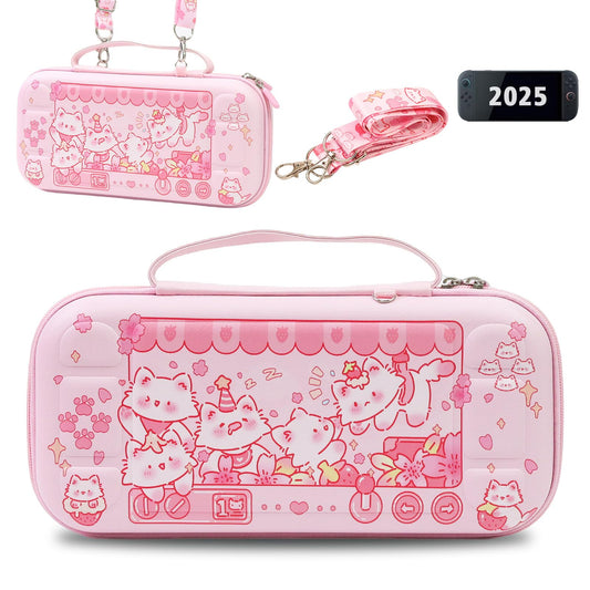 FlyingMage Carrying Case Compatible with Switch 2 2025  Switch2 Hard Shell Storage Bag with 12 Game Card Slots & Strap  Cute Cat Travel Carry Case for Switch 2 Console and Accessories  Claw Machine