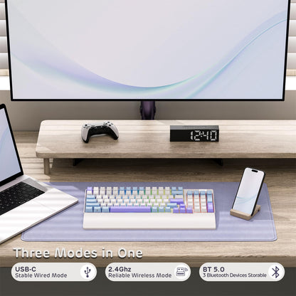 RK ROYAL KLUDGE RK96 90% Mechanical Keyboard, Tactile Pale Green Switch, RGB, Wireless BT5.0/2.4G, Taro Milk White, Hot Sw
