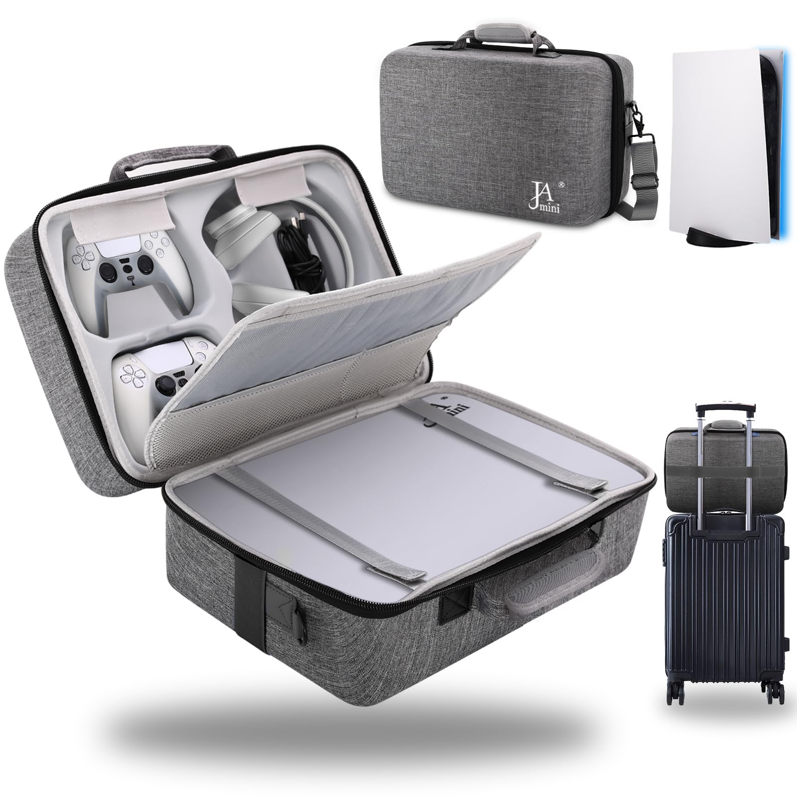 Hard Shell Carrying Case for PS5  Travel Case for PS5  PS5 Pro  PS5 Console Controller  Shockproof Protective Storage Bag for Playstation 5 Disk Digital Edition  Headset  Base  Game Accessories(Grey)