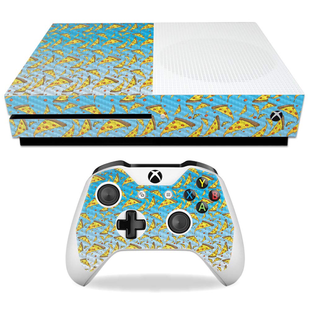 MightySkins Carbon Fiber Skin for Microsoft Xbox One S - Raining Pizza | Protective  Durable Textured Carbon Fiber Finish | Easy to Apply  Remove  and Change Styles | Made in The USA