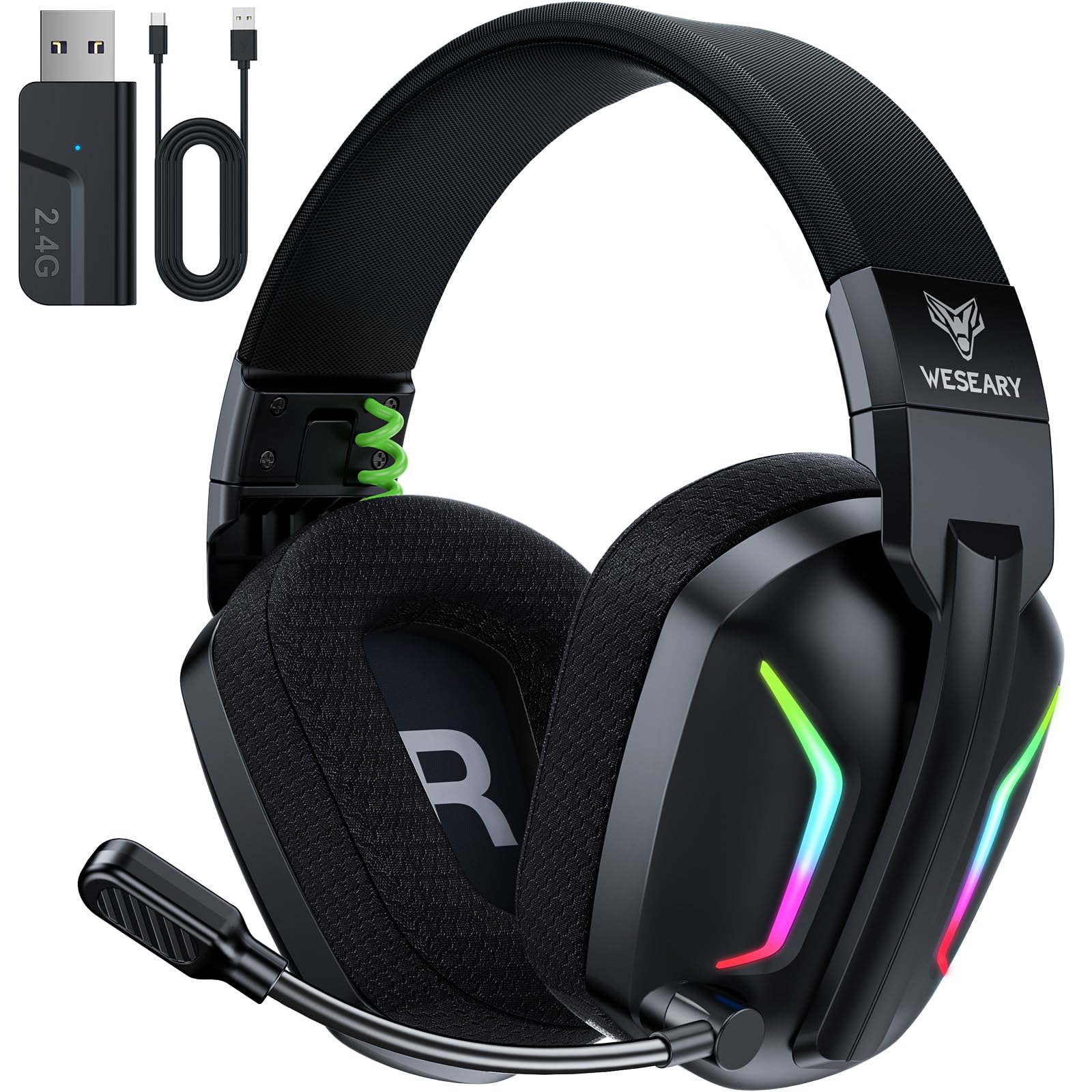 WESEARY Wireless Gaming Headset WG1 - 2.4GHz, ENC Microphone, Bluetooth 5.4, 50H Battery, Cool Black, for PC, PS5, PS
