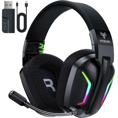 WESEARY Wireless Gaming Headset WG1 - 2.4GHz, ENC Microphone, Bluetooth 5.4, 50H Battery, Cool Black, for PC, PS5, PS