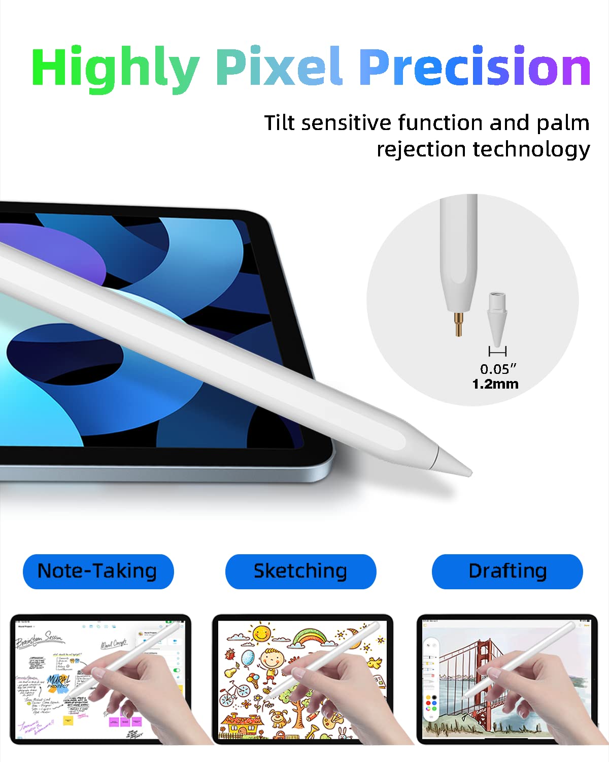 Gnanlen iPad Pencil 2nd Generation, Magnetic Wireless Charging, White, Model Pencil-01, Compatible with iPad Pro, Air, Mini