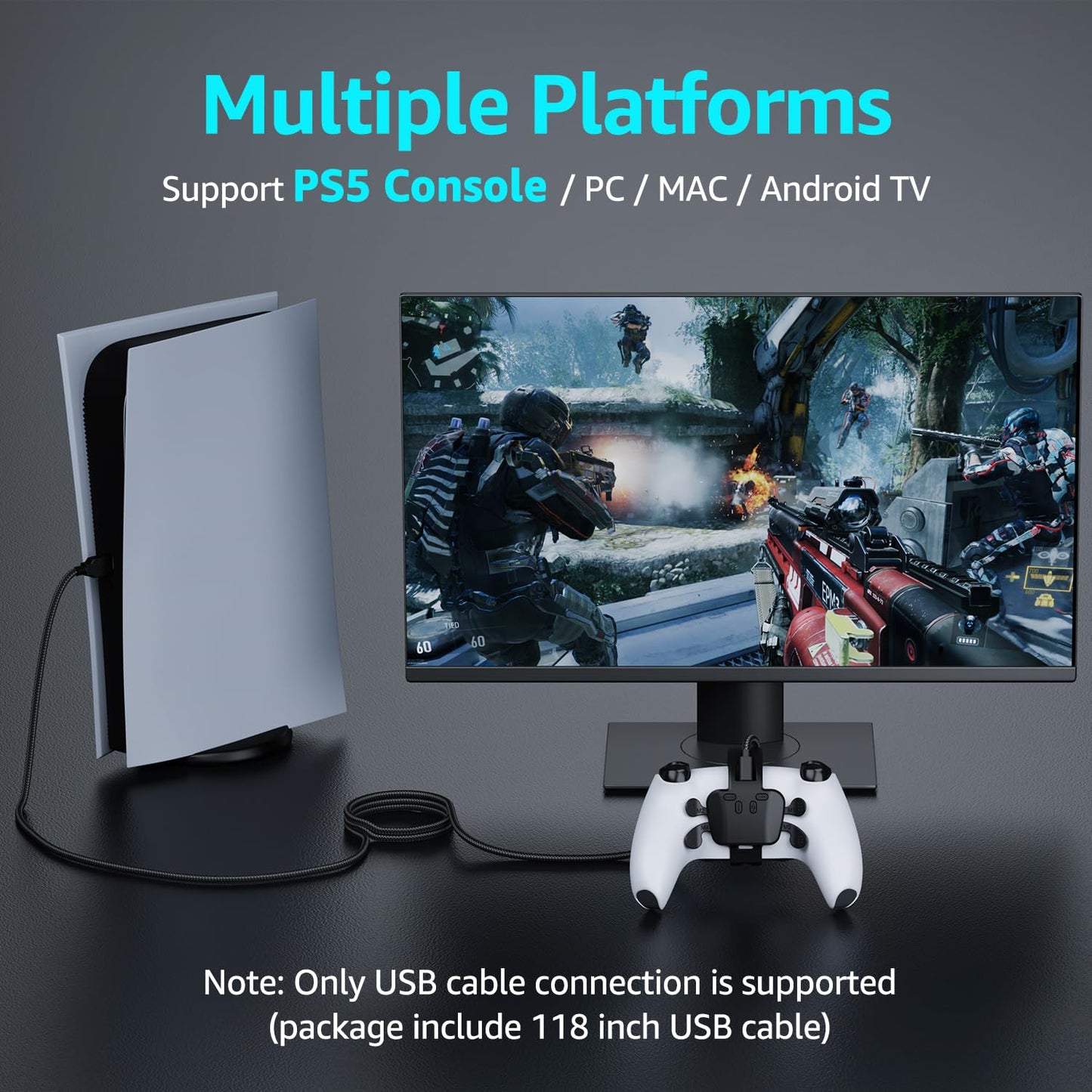 IWGAME Back Paddles with Microphone for PS5 Controller, 4 Programmable Buttons, Black