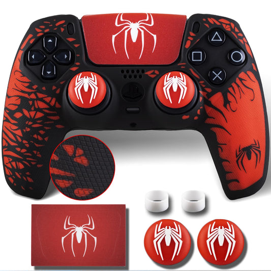 YoRHa Non-Slip Silicone Cover for PS5 Controller with Thumbstick Caps x 2 & Sticker x 1(Spider Theme)