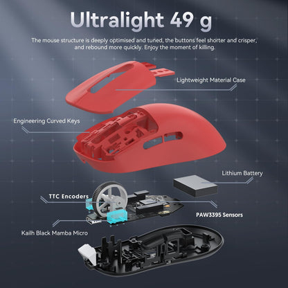 MAMBASNAKE Attack Shark X3 Wireless Gaming Mouse - 49g Ultralight, 26000 DPI, Bluetooth/2.4Ghz/Wired, Red