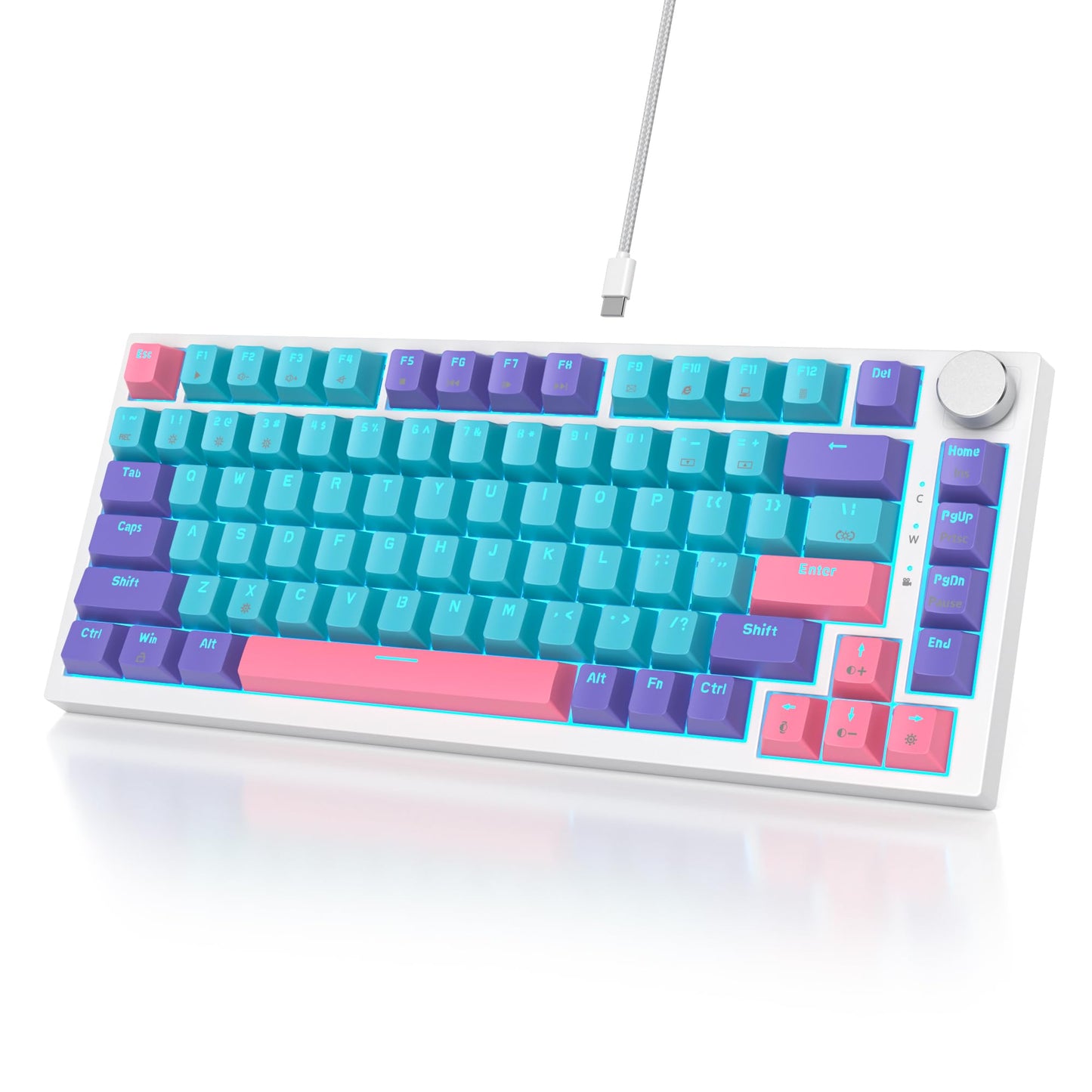 Owpkeenthy 75% Gasket Mounted Mechanical Gaming Keyboard Hot Swappable  Wired 82 Keys Knob RGB Keyboard with Red Switch PBT Keycaps for Win MAC (Joker)
