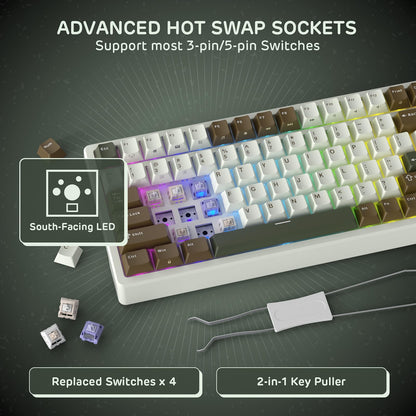 RK ROYAL KLUDGE F99 Wireless Mechanical Gaming Keyboard, Tri-Mode, Tactile Beige Switch, Palm Green, RGB Backlit, Num Pad