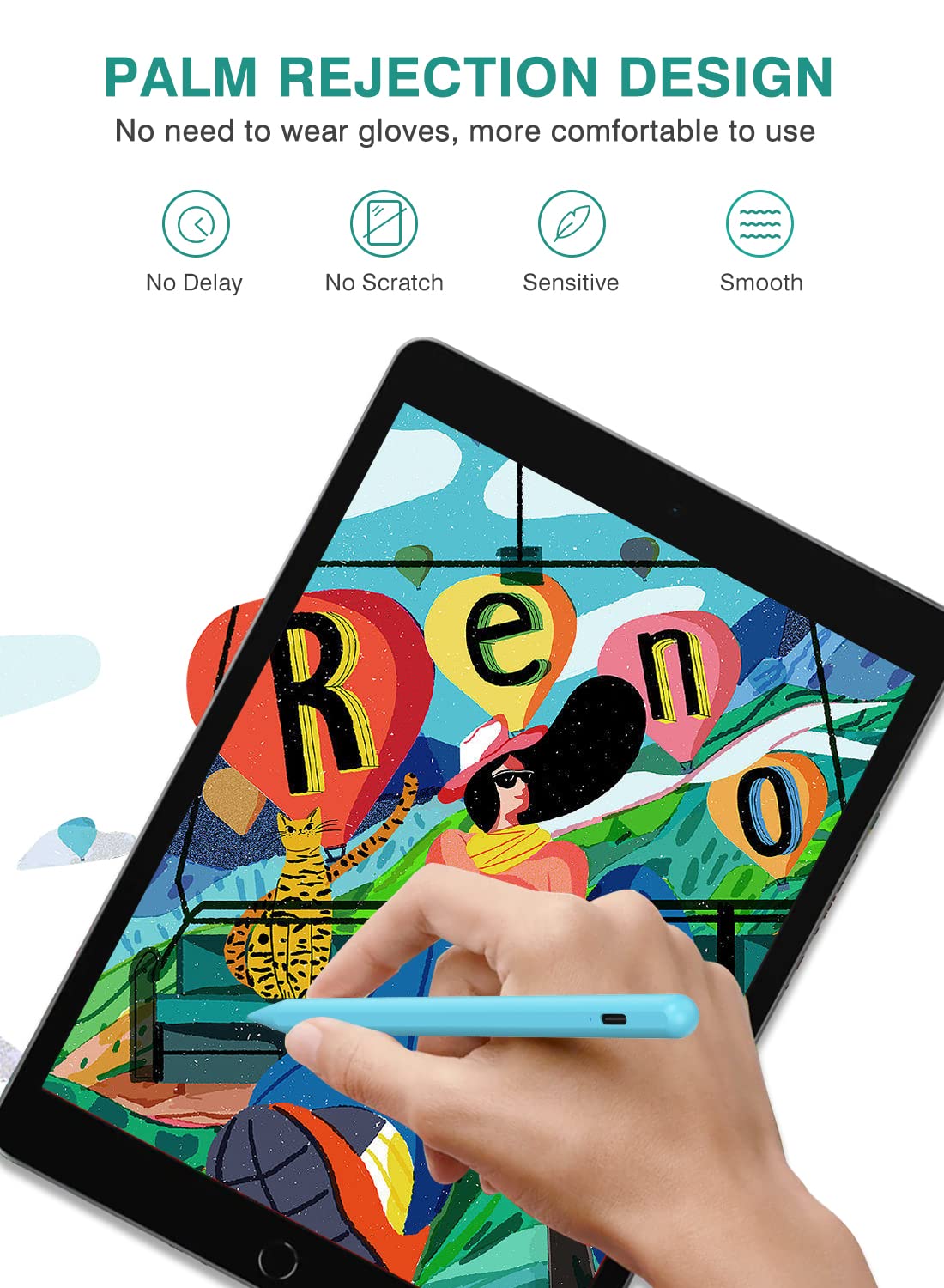 JAMJAKE iPad Pencil 2nd Gen with Palm Rejection, Fast Charge, Blue, Compatible with iPad Pro 11/12.9", Air 3/4/5,