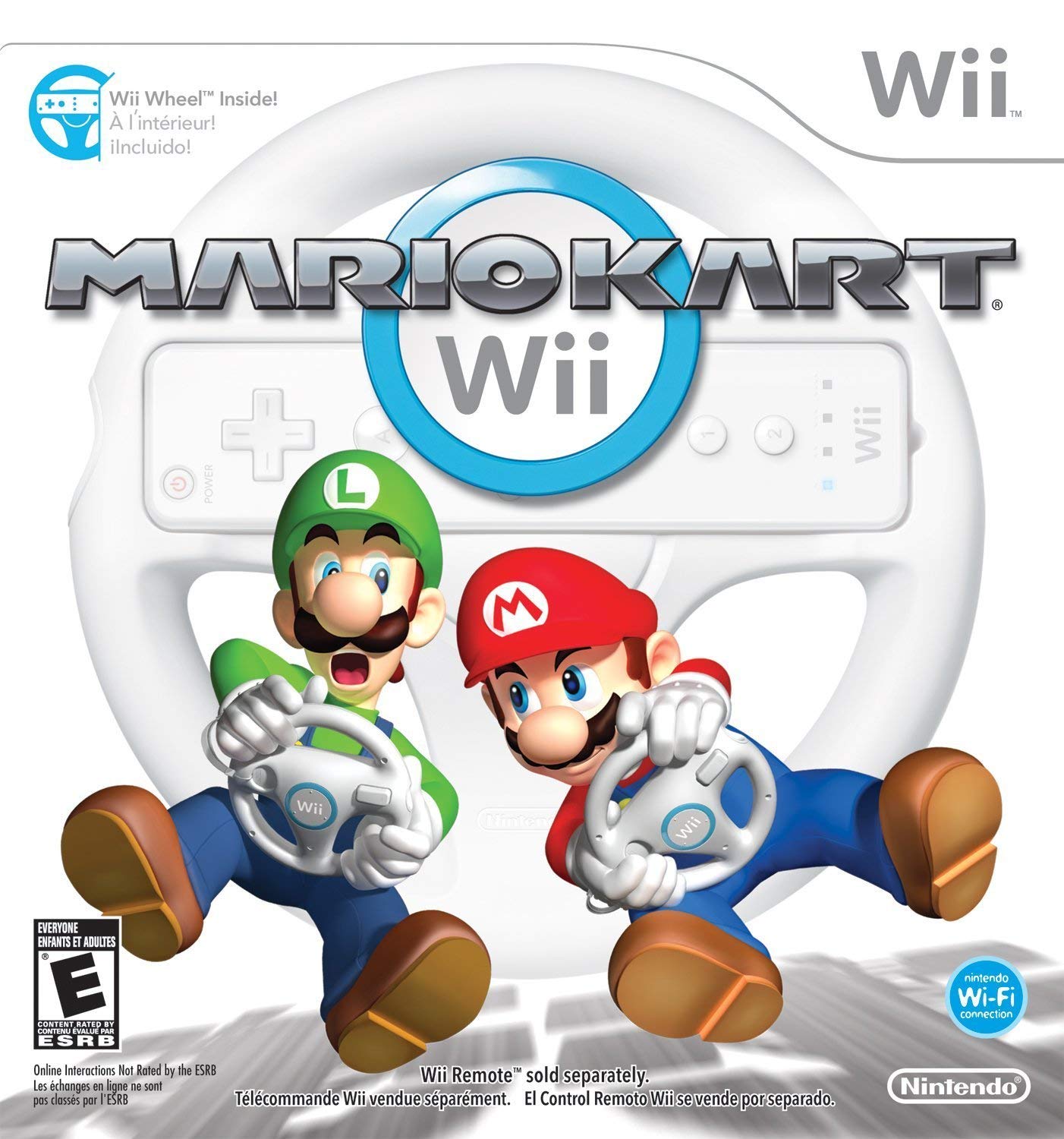 Nintendo Mario Kart Wii Bundle with Wii Wheel - Renewed, 1 Wheel + Game, White/Blue