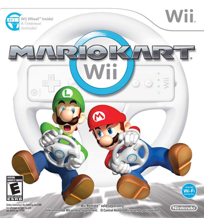 Nintendo Mario Kart Wii Bundle with Wii Wheel - Renewed, 1 Wheel + Game, White/Blue