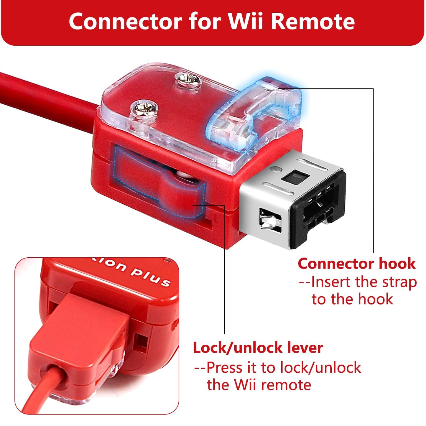 OSTENT Wired Nunchuck Controller for Nintendo Wii, Motion-Based, Red, Model Rouge