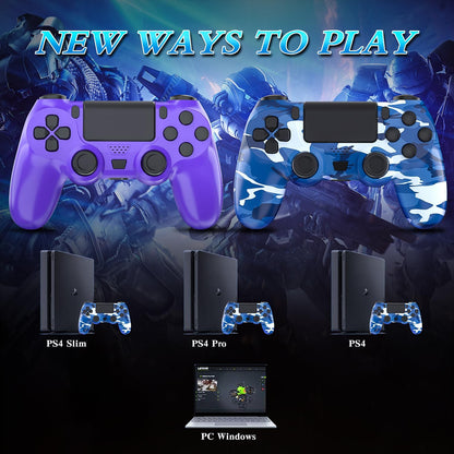 YsoKK Wireless Controller for PS4/Slim/Pro - Double Shock, Audio, Six-axis Motion Sensor - Purple & CAMO Blue - Model NS011