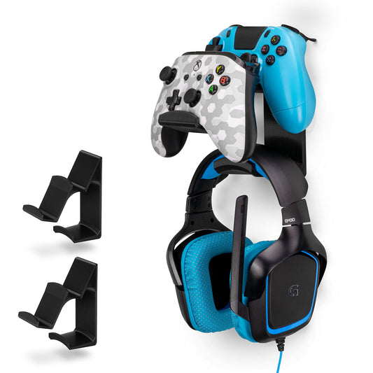 BRAINWAVZ UberAtlas Dual Game Controller & Headphone Wall Mount Holder - Black, 2 Pack for Xbox, PS5, Switch, No Screws