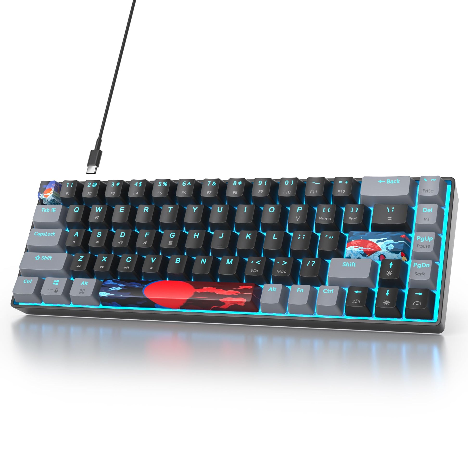 Ussixchare 65 Percent Gaming Keyboard 68 Keys Mechanical Keyboard LED Backlit Ultra Compact Wired Key Board with Red Switch for Windows Laptop Gamer
