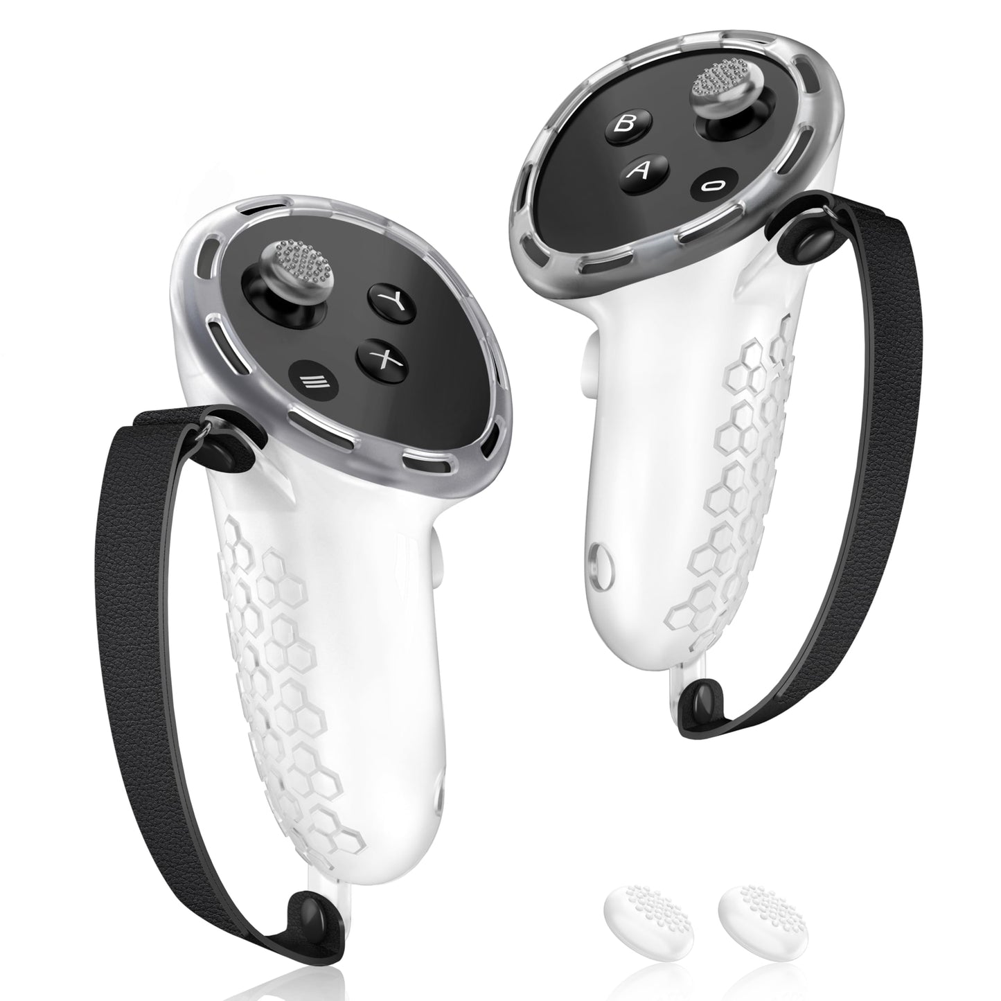 AMZDM VR Controller Grips for Meta Quest 3S Oculus Quest 3 Touch Plus Controllers Grip Covers Anti-Throw grip support Straps Protector with Thumbstick Covers  1 Pair Clear