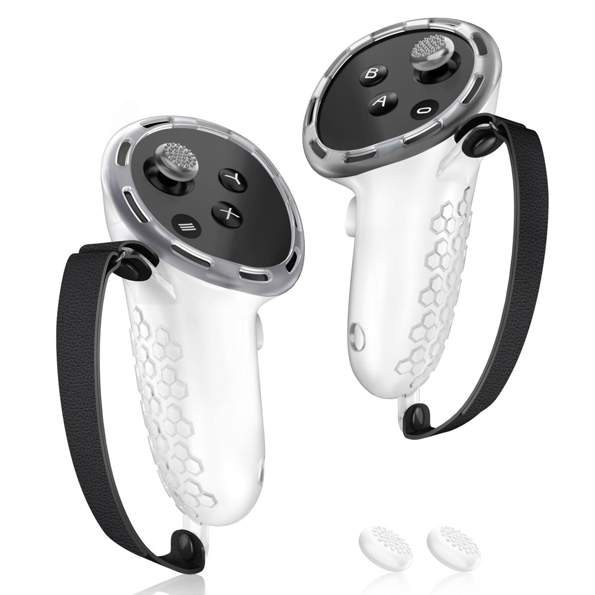 AMZDM VR Controller Grips for Meta Quest 3S Oculus Quest 3 Touch Plus Controllers Grip Covers Anti-Throw grip support Straps Protector with Thumbstick Covers  1 Pair Clear