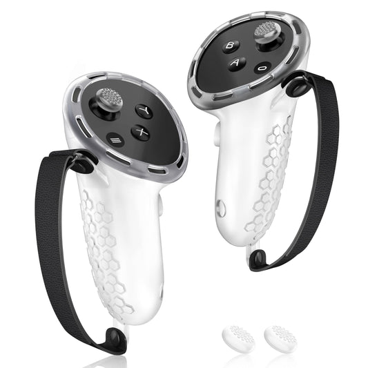 AMZDM VR Controller Grips for Meta Quest 3S Oculus Quest 3 Touch Plus Controllers Grip Covers Anti-Throw grip support Straps Protector with Thumbstick Covers  1 Pair Clear