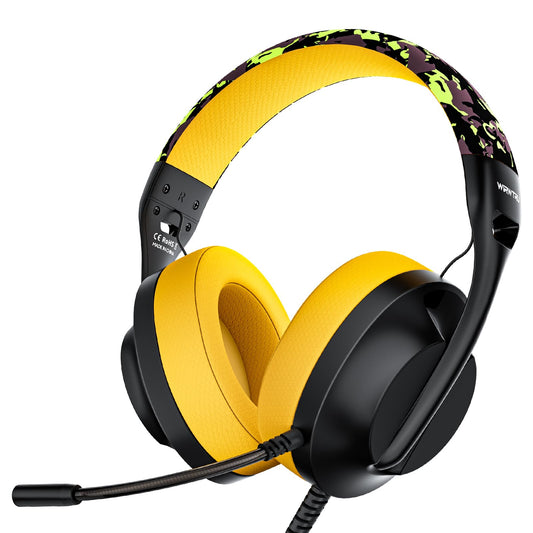 WIRWTRU S30 Gaming Headset - Lightweight Wired Headphones, Noise Cancelling Mic, Soft Earmuffs, Yellow, Compatible with Xbox, PS5, PC