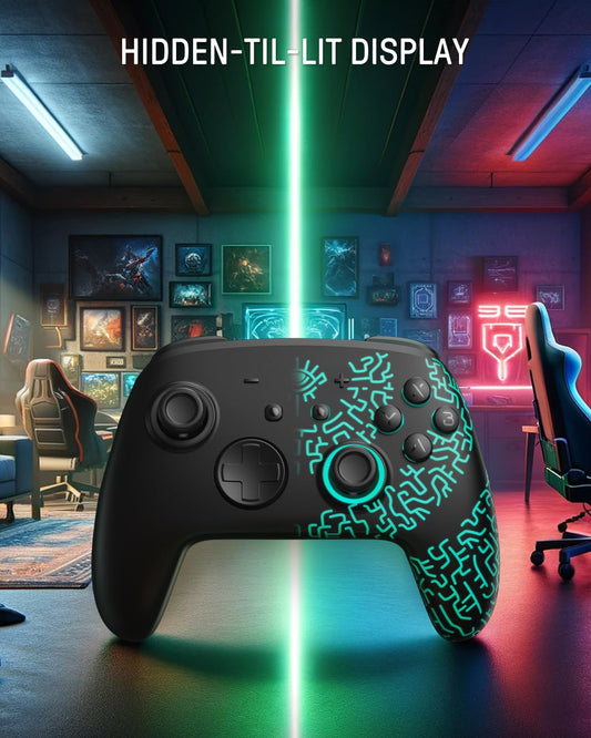 FUNLAB Firefly™ Wireless Switch Pro Controller - Black, Bluetooth, 7 LED Colors, NFC, Paddle, Turbo, Compatible with Nintendo Switch/OLED/Lite
