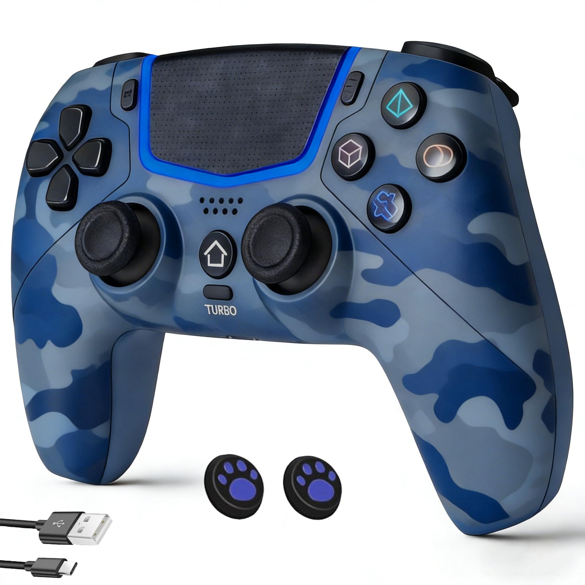 Linhugame Wireless Controller for PS5  Compatible With PS5/Pro/Slim/PC  Bluetooth Gaming Controller with Hall Joysticks/LED Channel Light/Turbo/6-Axis Gyro/Dual Motor/Touchpad/3.5mm Audio Jack/Speaker  Compatible With Original Charging Dock-Blue