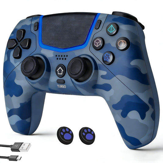 Linhugame Wireless Controller for PS5  Compatible With PS5/Pro/Slim/PC  Bluetooth Gaming Controller with Hall Joysticks/LED Channel Light/Turbo/6-Axis Gyro/Dual Motor/Touchpad/3.5mm Audio Jack/Speaker  Compatible With Original Charging Dock-Blue