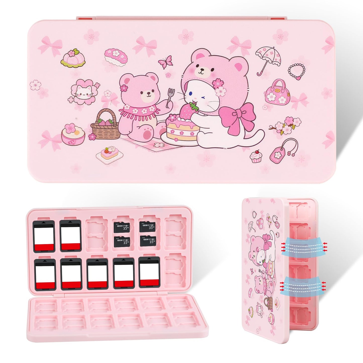 FlyingMage Switch 2 Game Case Holder for Nintendo Switch 2/OLED/Lite Games & Micro SD Cards  Cute Kitty Switch2 Game Card Holder Cartridge Case with 24 Slots Game Card Storage - Picnic Cat