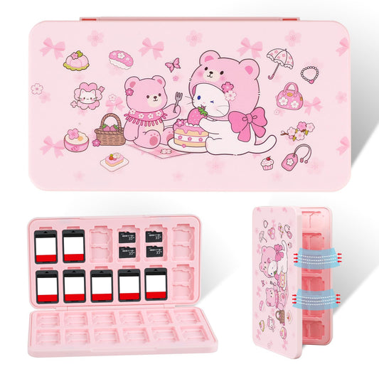 FlyingMage Switch 2 Game Case Holder for Nintendo Switch 2/OLED/Lite Games & Micro SD Cards  Cute Kitty Switch2 Game Card Holder Cartridge Case with 24 Slots Game Card Storage - Picnic Cat
