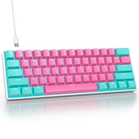 surmen 60% Percent Gaming Keyboard Mechanical with Linear Red Switch  61-Keys Pink Mini Gaming Keyboard LED Light Backlit PBT Keycaps for Laptop  Desktop  PC Gamers (61Miami)