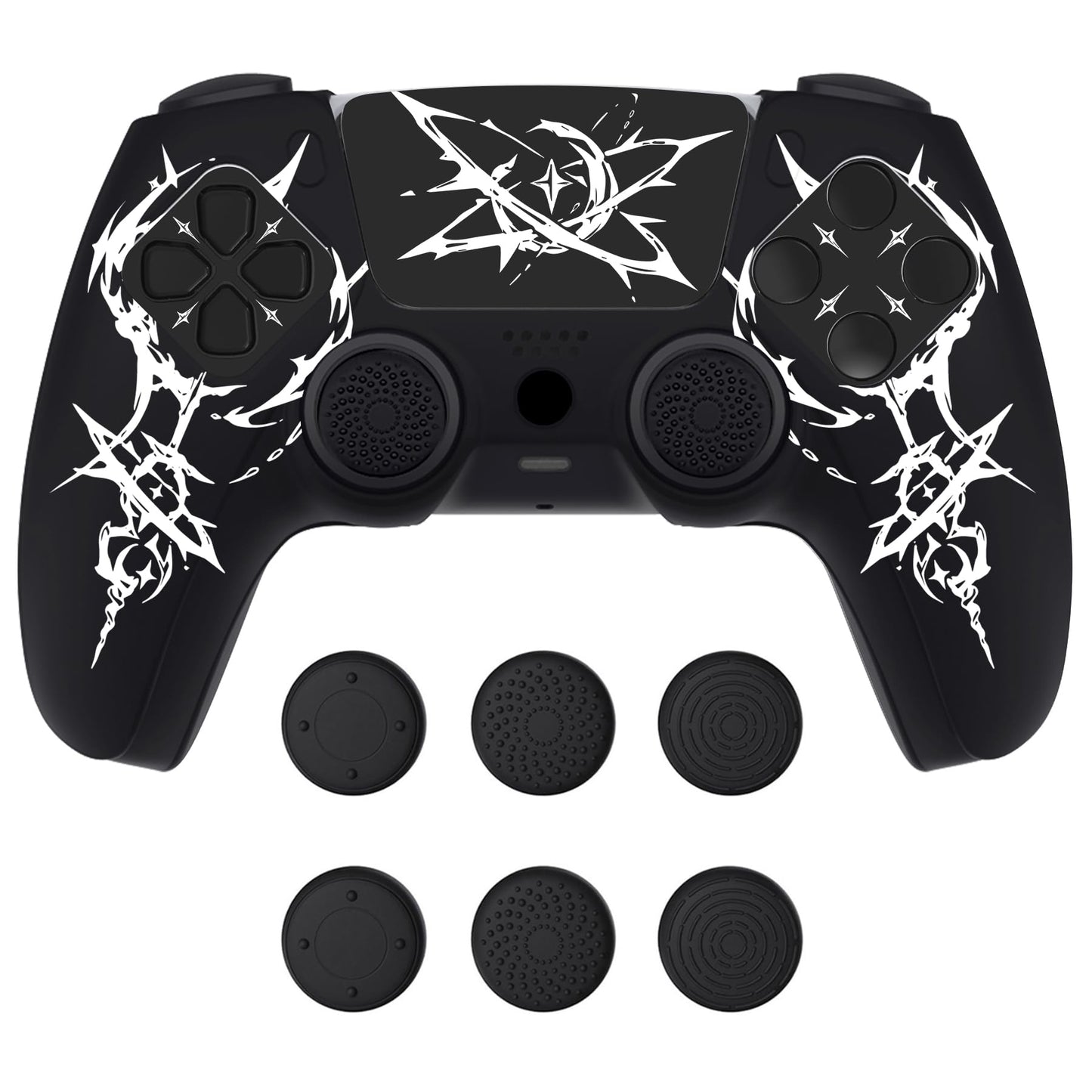 PlayVital Design for PS5 Controller Skin Cover Fit with Charging Station - Anti-Slip Silicone Controller Grip Case for PS5 with 6 Thumb Grip & Sticker  Pure Series Dockable Model - Carving Energy Rift