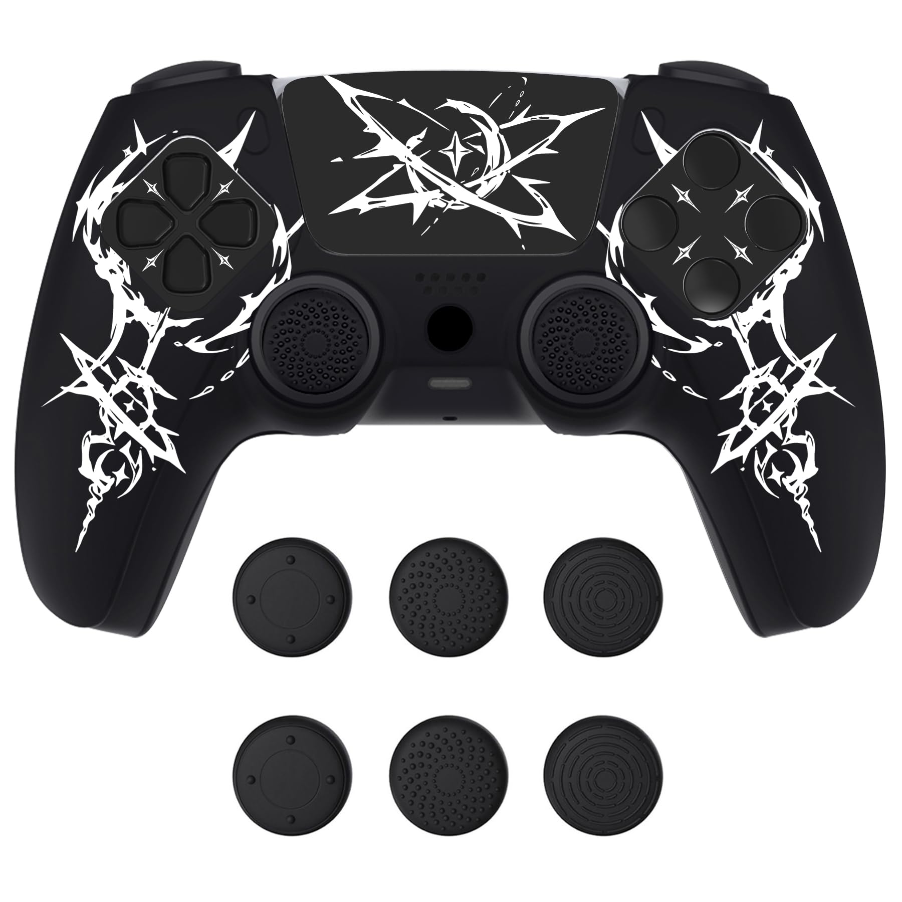 PlayVital Design for PS5 Controller Skin Cover Fit with Charging Station - Anti-Slip Silicone Controller Grip Case for PS5 with 6 Thumb Grip & Sticker  Pure Series Dockable Model - Carving Energy Rift