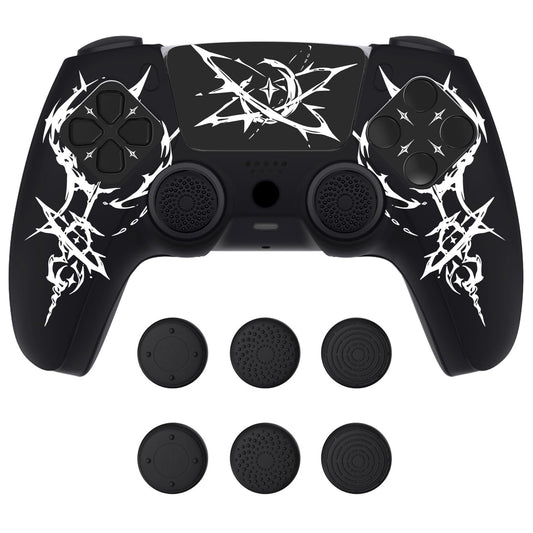 PlayVital Design for PS5 Controller Skin Cover Fit with Charging Station - Anti-Slip Silicone Controller Grip Case for PS5 with 6 Thumb Grip & Sticker  Pure Series Dockable Model - Carving Energy Rift