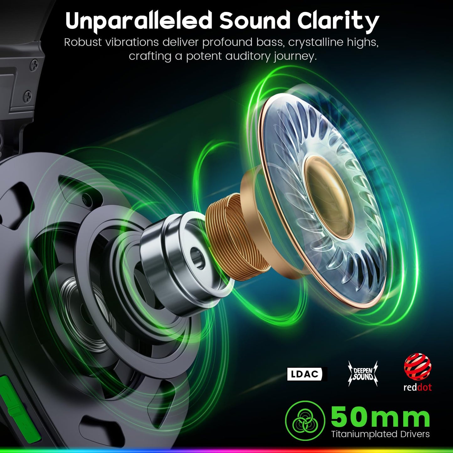 WESEARY Wireless Gaming Headset WG1 - 2.4GHz, ENC Microphone, Bluetooth 5.4, 50H Battery, Cool Black, for PC, PS5, PS