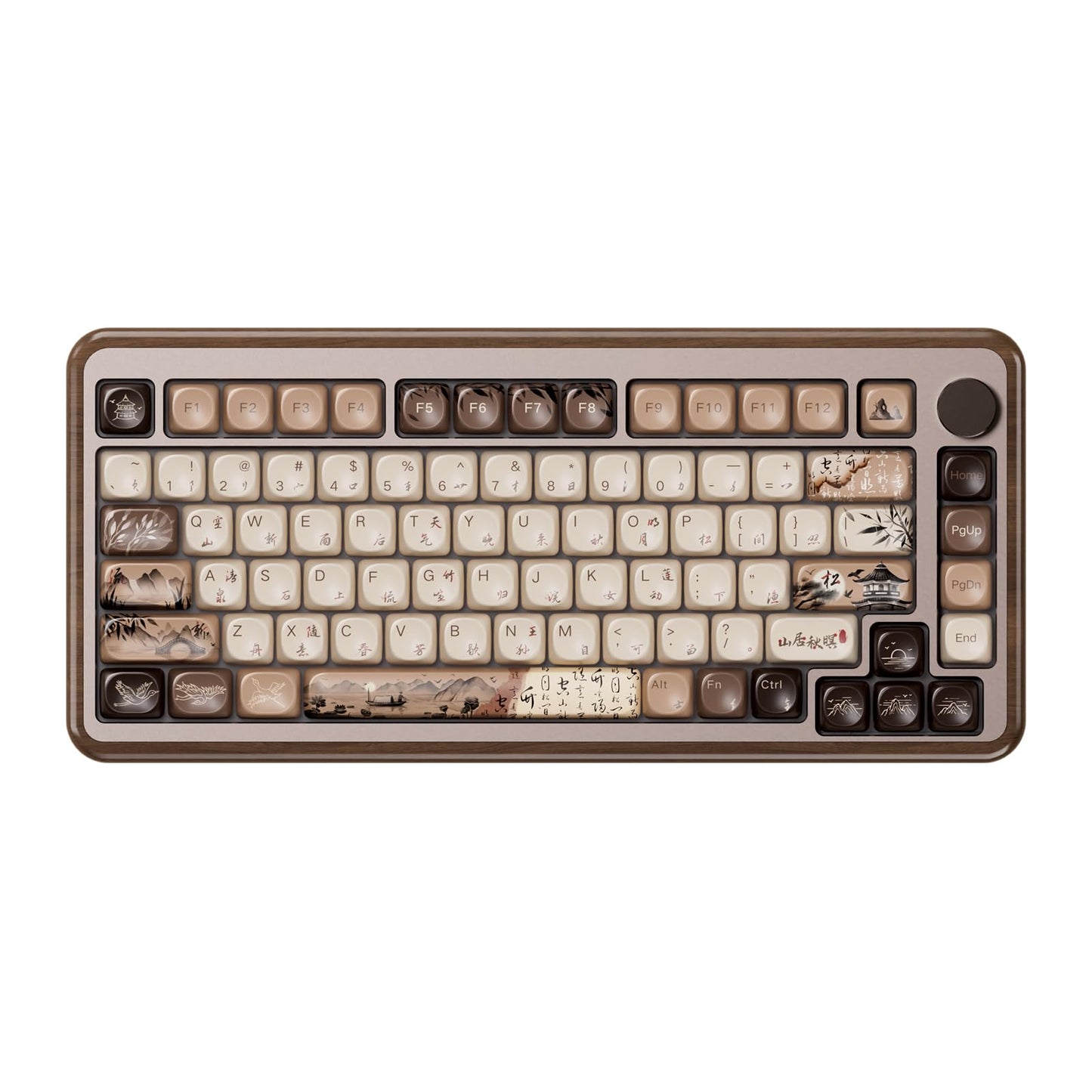 Akko MU02 Mechanical Keyboard with Walnut Wooden Case 75% RGB 2.4G Wireless/Bluetooth/Wired Hot-Swappable Gaming Keyboard with PBT Dye-Sub Keycaps for Mac & Win (Mountain Seclusion  Rosewood Switch)