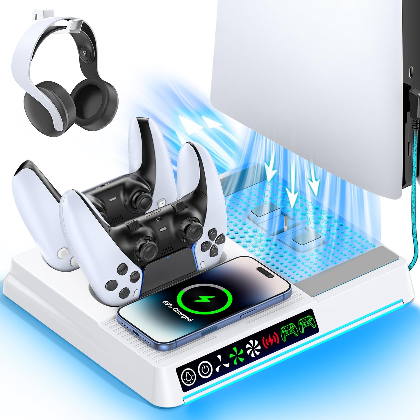 OIVO PS5 Cooling Station & Controller Charger, Vertical Stand for Disc & Digital Console, Black, Model P5442