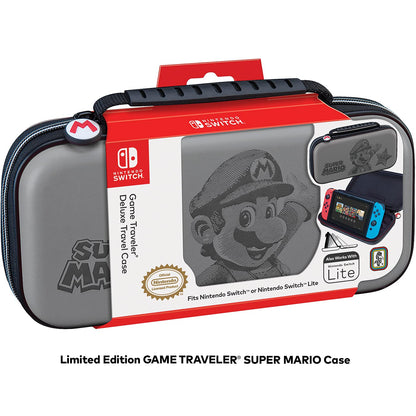 Game Traveler Nintendo Switch Case - Adjustable Stand, PU Leather, Gray, Model NNS46G, Includes 2 Game Cases for Switch, OLED, and Lite