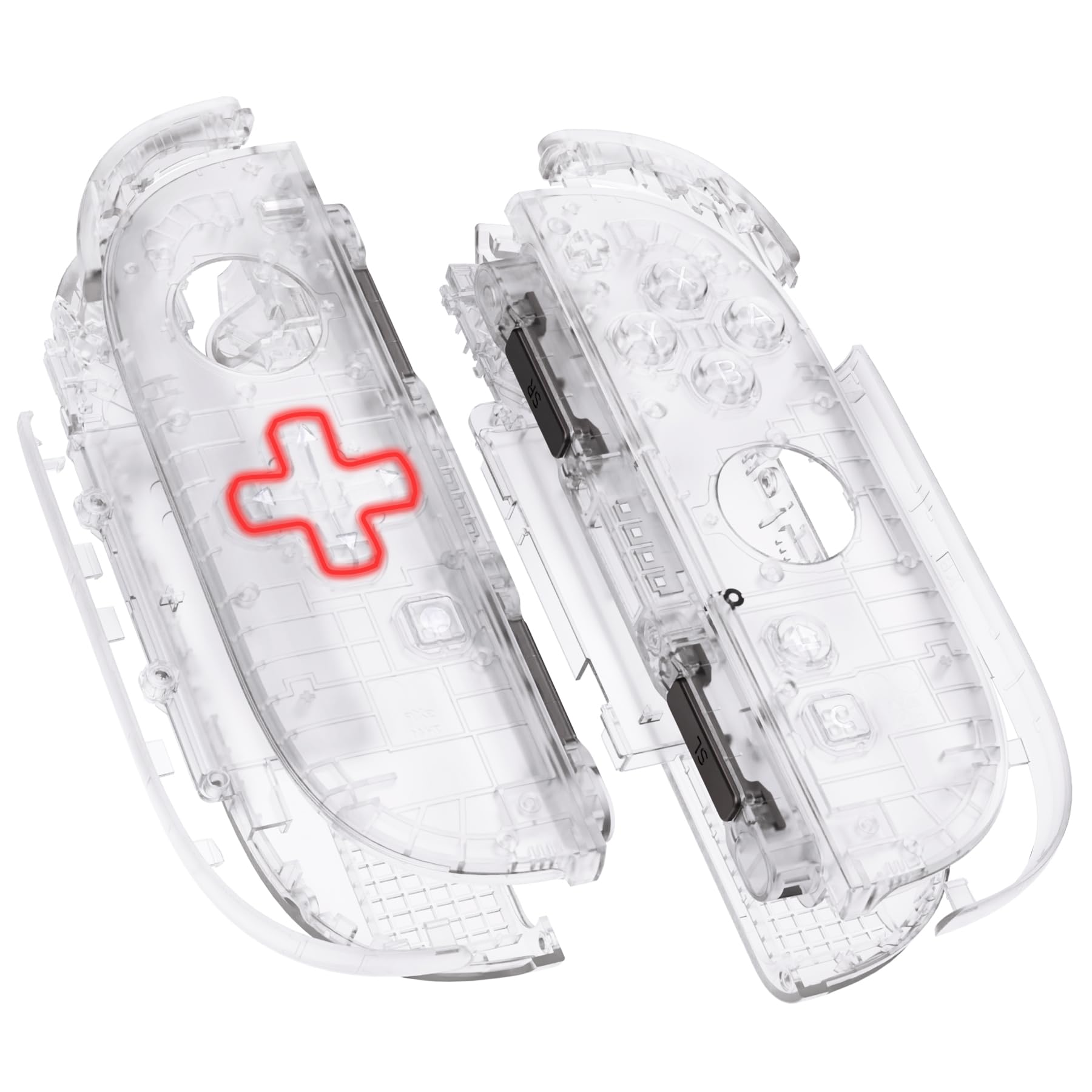 eXtremeRate DIY Replacement Shell (D-Pad Ver) Buttons for Joycon 2  Custom Full Set Housing + Decorative Strips + Middle Bracket + Buttons for Nintendo Switch 2 Controller - Deluxe Version - Clear