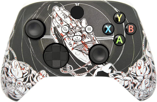 Hand Airbrushed Fade Custom Controller Compatible with Xbox Series X/S & Xbox One (Series X/S Bloody Forgiveness/White)