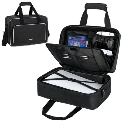 LEFOR·Z PS5 Carrying Case - 17 Pockets Travel Storage Bag, Black, 16.93x7.48x12.01, Thick Padding for PS5/PS4