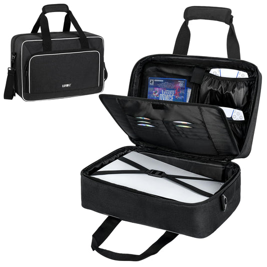 LEFOR·Z PS5 Carrying Case - 17 Pockets Travel Storage Bag, Black, 16.93x7.48x12.01, Thick Padding for PS5/PS4