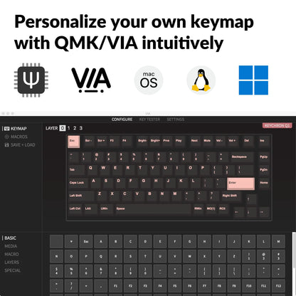 Keychron Q1 Mechanical Keyboard, 75% Layout, RGB, Gateron G Pro Red Switch, Blue, QMK/VIA Programmable, Hot-swappable