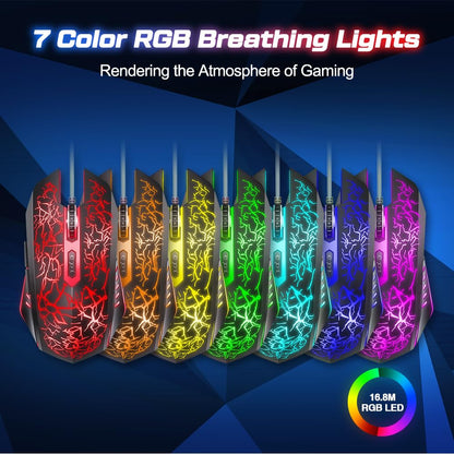 VersionTECH. Wired Gaming Mouse, Ergonomic Design, 7 RGB Lights, 6 Programmable Buttons, 4 DPI Levels, Black, Model BX017