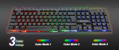 Manhattan Gaming Keyboard - Backlit RGB LED, Quiet Keystrokes, USB-A, Black, 12 Multimedia Keys, 3 Yr Warranty
