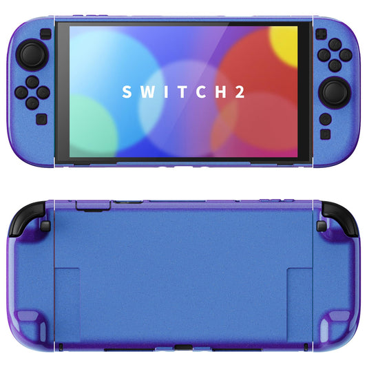 PlayVital Glossy Protective Case for Nintendo Switch 2 with Extra Stand & Thumb Grip Caps | Solid Color Series  Chameleon Purple Blue