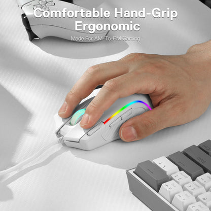 Redragon M612 Predator RGB Gaming Mouse, 8000 DPI, 11 Programmable Buttons, Wired, White