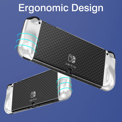 Mooroer Nintendo Switch OLED Case - Dockable Protective Cover with Soft TPU Grip & 6 Thumb Stick Caps, Model NX-oled-pc cover
