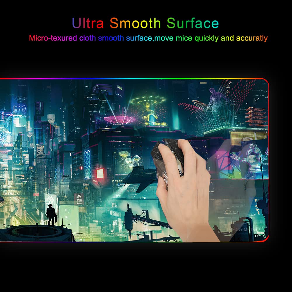 Imegny RGB XXL LED Gaming Mouse Pad, Heavy Duty Anti-Slip, 35.4x15.7 Inches, Greencity Model 9040