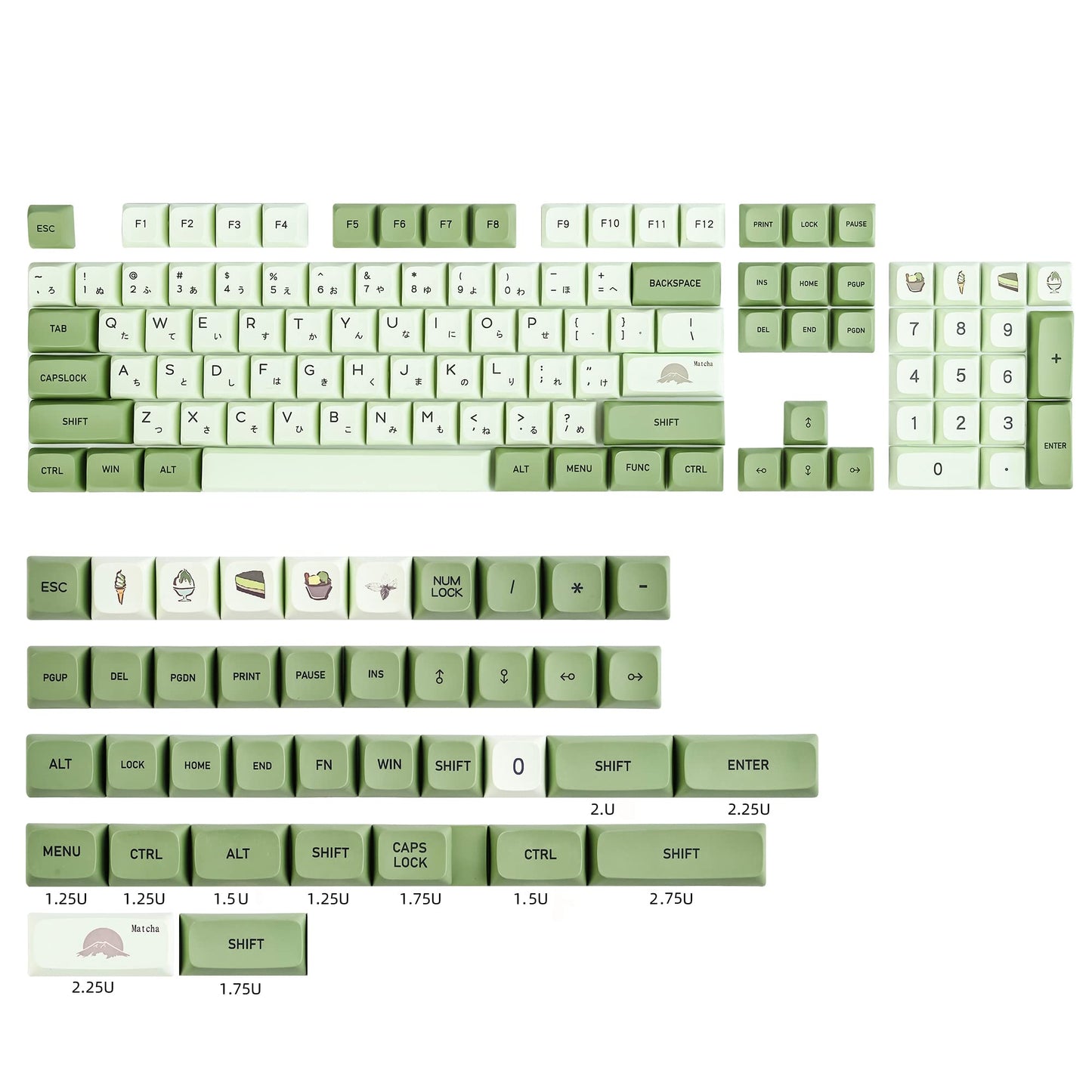 Ussixchare PBT Matcha Keycaps Set - 122-Key XDA Profile Dye-Sub ANSI Layout for Cherry MX Keyboard